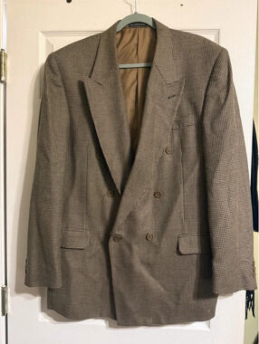 Vintage Pierre Balmain Double-Breasted Silk-Wool Houndstooth Blazer 44L